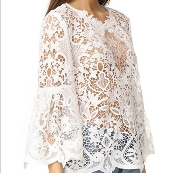 KOBI HALPERIN White Embroidered Guipure Lace Blouse Lantern Sleeve EUC M - Picture 2 of 16